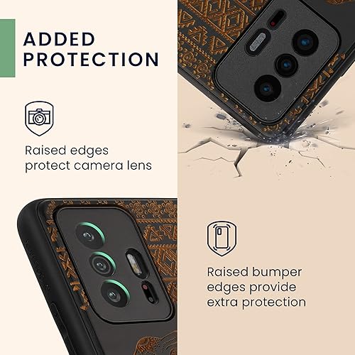 Miniatura 3 de kwmobile Funda de madera compatible con Xiaomi 11T  11T Pro - Funda - Elefante de madera con patrón marrón claronegro