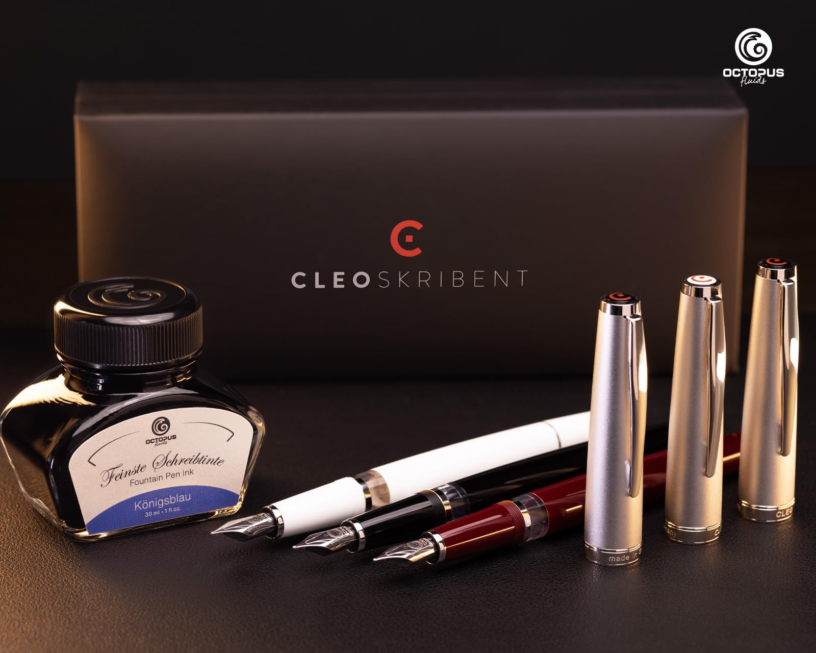 Octopus Cleo Skribent Classic zestaw piór wiecznych, tłok, pióro M i tusz 30 ml, kolor niebieski