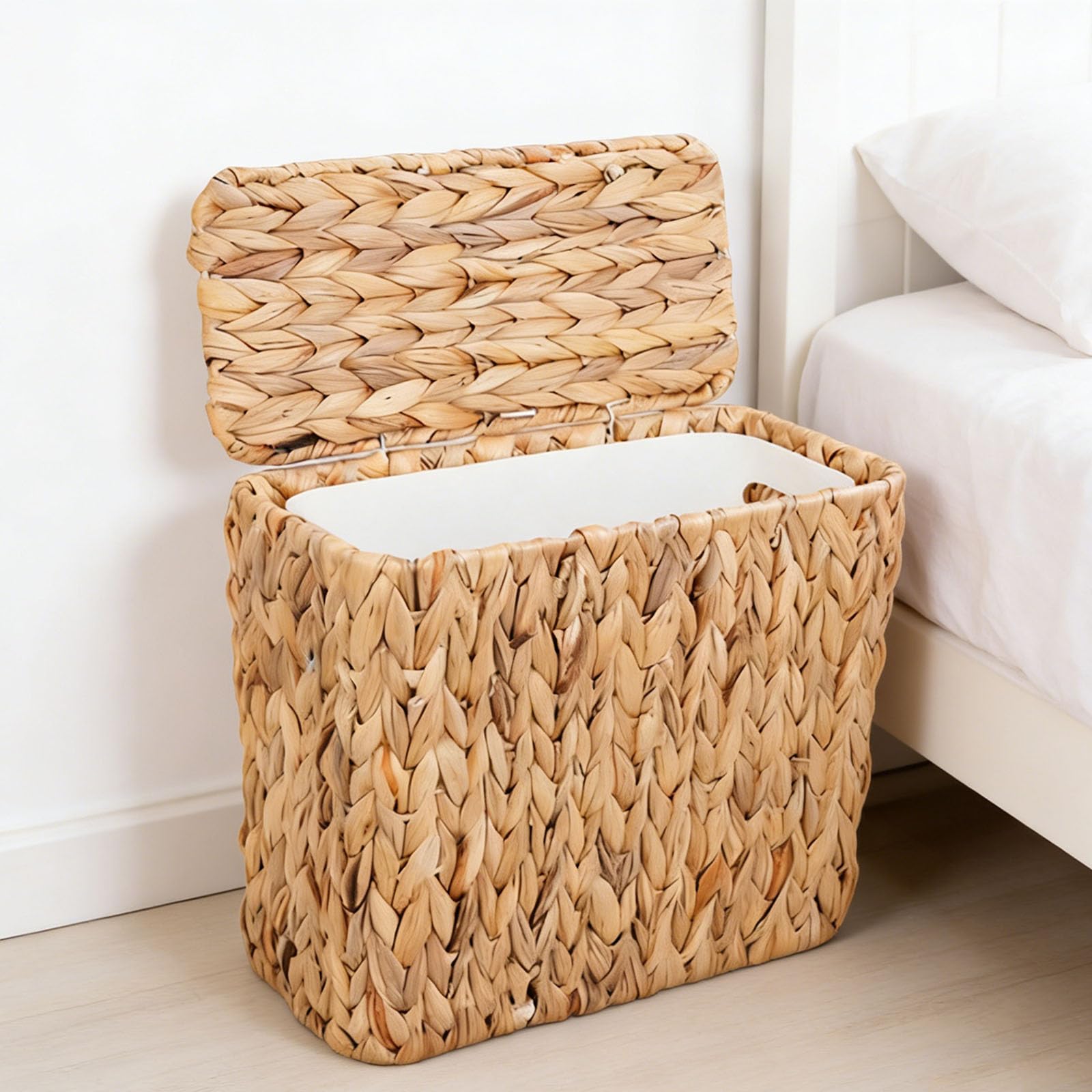 Poubelle de salle de bain 2,5 gallons avec couvercle et doublure amovible, corbeille en osier jacinthe d'eau