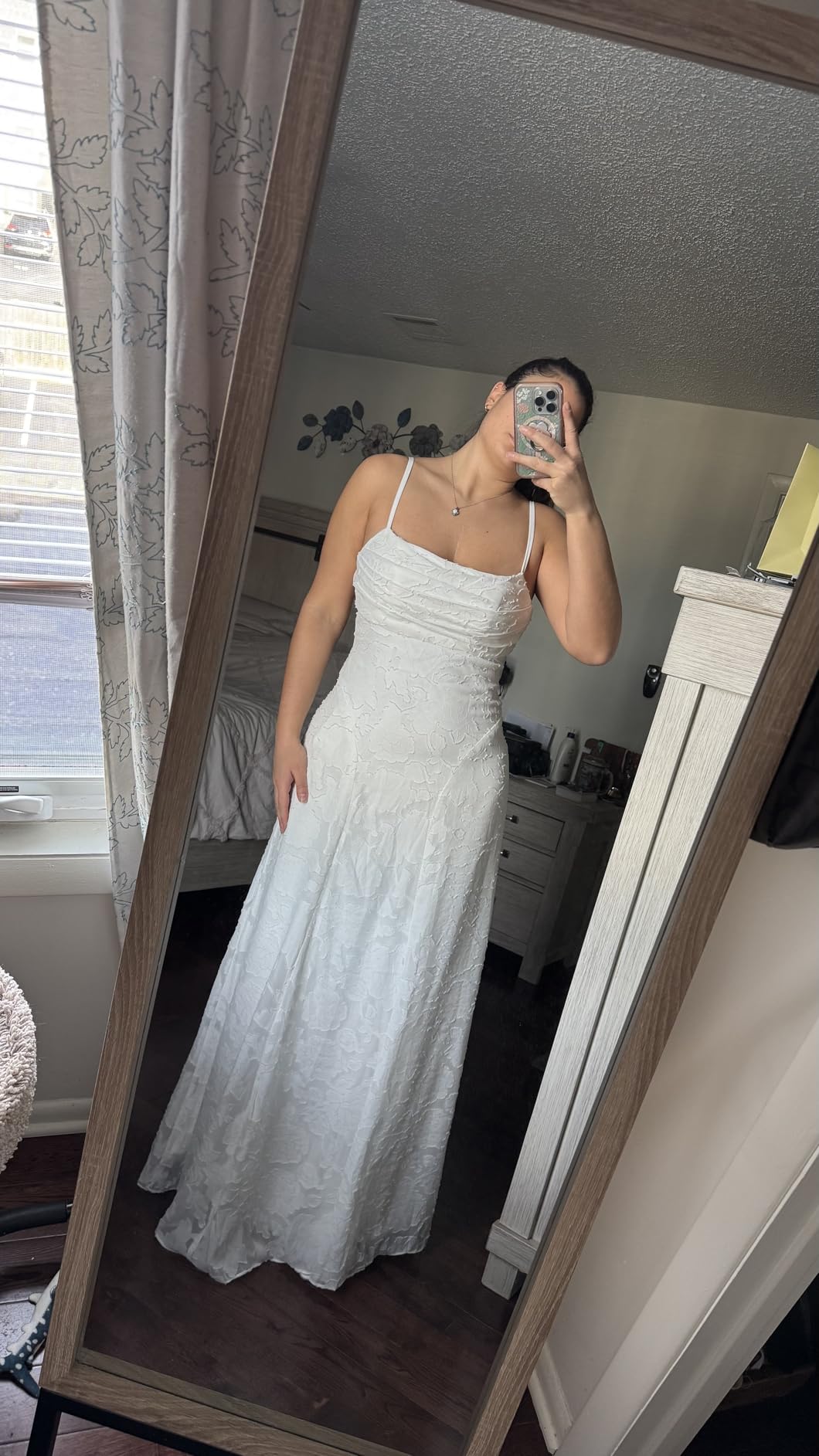 Spaghetti Strap Floral Bridesmaid Dresses For Women Cowl Neck Lace Pleated A-Line Long Formal Dresses 2026