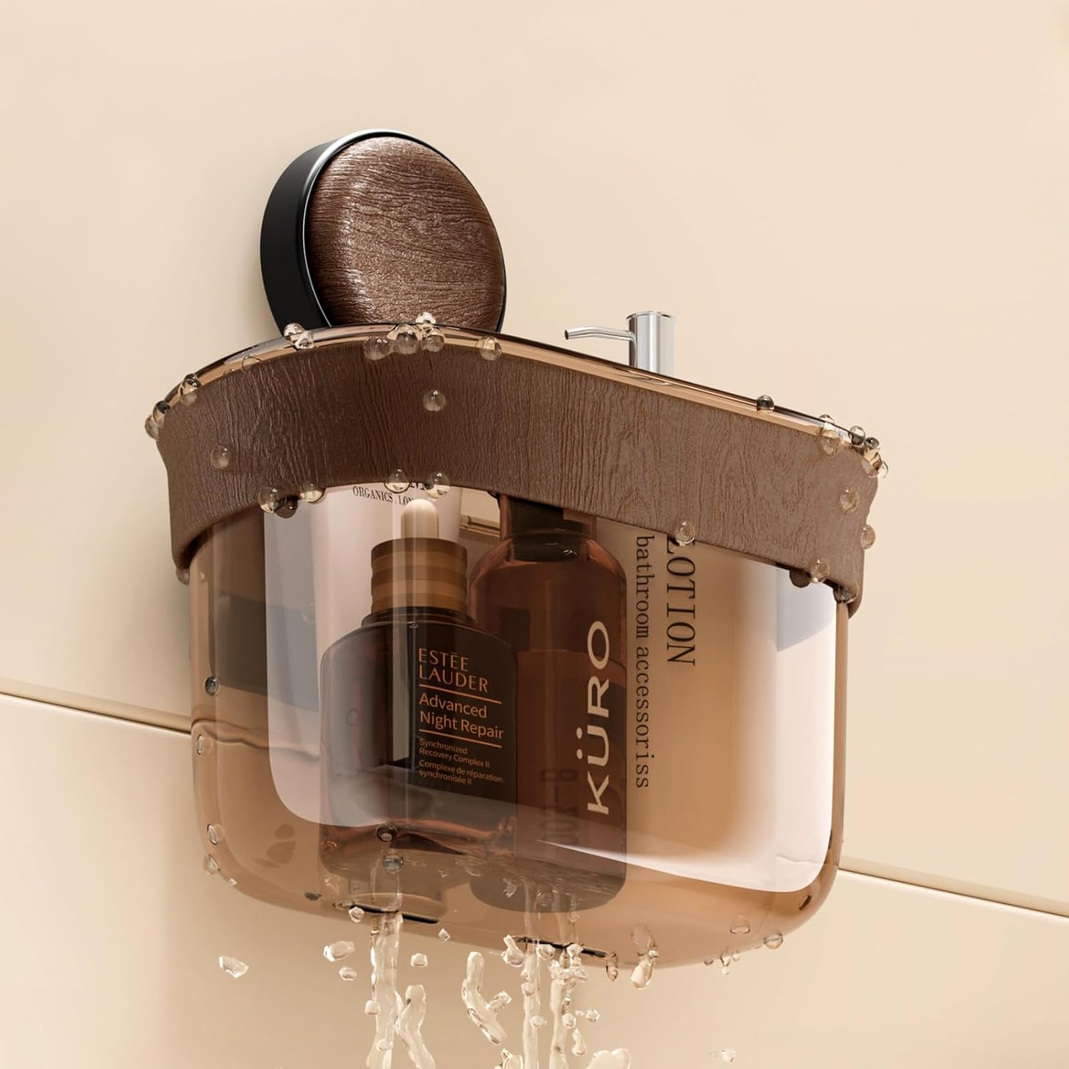 No-Drill Wall mounted bathroom storage box small wood grain Wastebasket Shower Caddy Suction Cup Wall Mount Organizer with