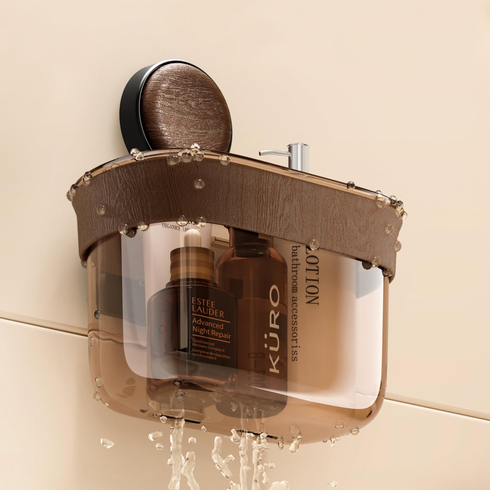 No-Drill Wall mounted bathroom storage box small wood grain Wastebasket Shower Caddy Suction Cup Wall Mount Organizer with