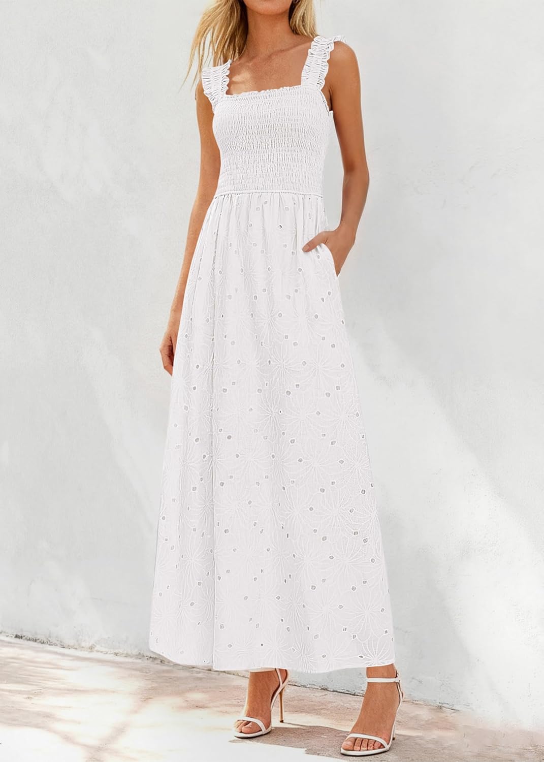 KIRUNDO Summer Lace Dress Vacation Outfits for Women 2026 Wedding Guest Dresses Maxi Beach Boho Sleeveless Cotton Sundress - Image 4