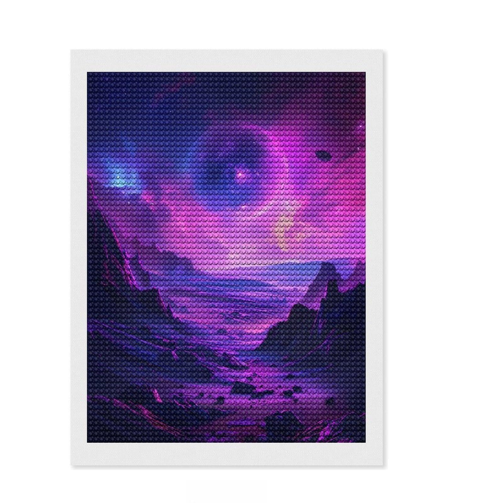Junmoney Purple Planet Cosmos Full Drill Diamond Painting Kit 12"x16", for Teens, Boho Decor, Good for Quiet Evenings, Thoughtful Handmade Gift