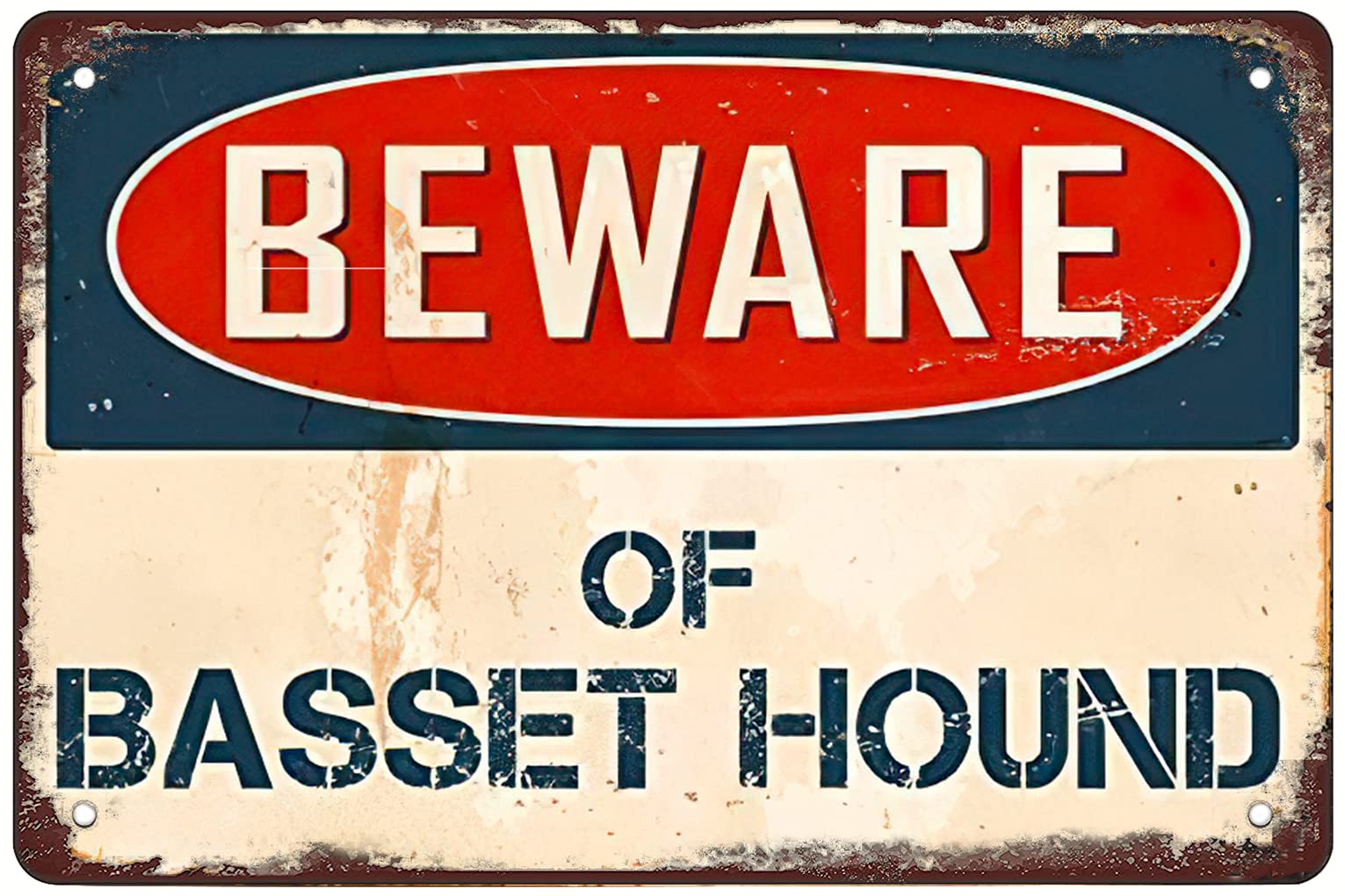 Metal tin Sign Beware of The Basset Hound-Vintage Aluminum tin Logo Garden Logo Bar Restaurant Family Farm Garage Art Festival Gift Wall Logo 12x16inch