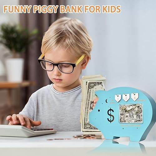 Miniatura 3 de Alcancía para niños con desafío de ahorro de dinero, alcancía para niños y niñas, de madera, grande, para niños, 12 x 8 pulgadas, regalo para niños,