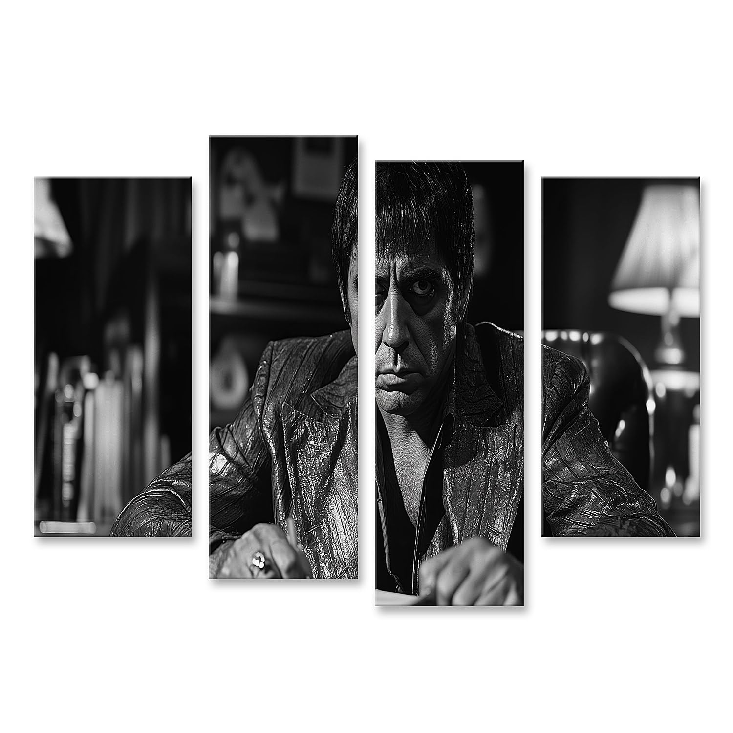 islandburner Primer cuadro sobre lienzo Al Pacino en chaqueta de cuero, en serio en el escritorio, ideal para los amantes del cine, cuadros de pared, póster
