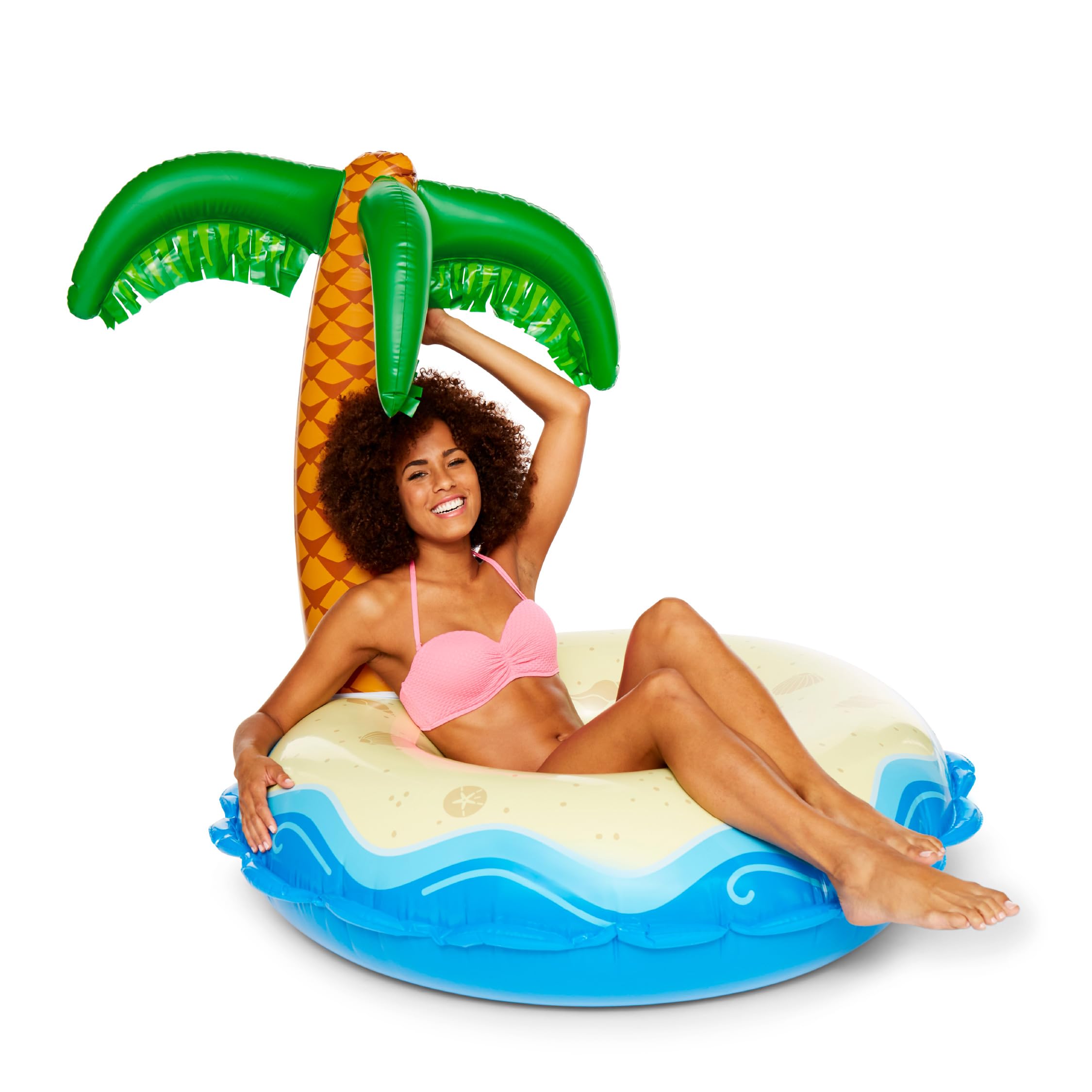 Photo 1 of BigMouth Inc Giant Inflatable Pool Float, Durable Vinyl Ring Tube, Summer Beach Themed Pool Party Water Floatie, Patch Kit Included Palm Tree
