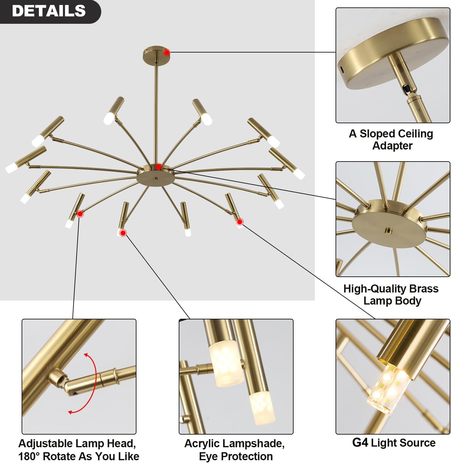 Mid Century Modern Dining Room Light Fixture Contemporary Brass Chandelier Vintage Large Sputnik Ceiling Light Fixture Brushed Gold Chandelier for Dining Room Living Room