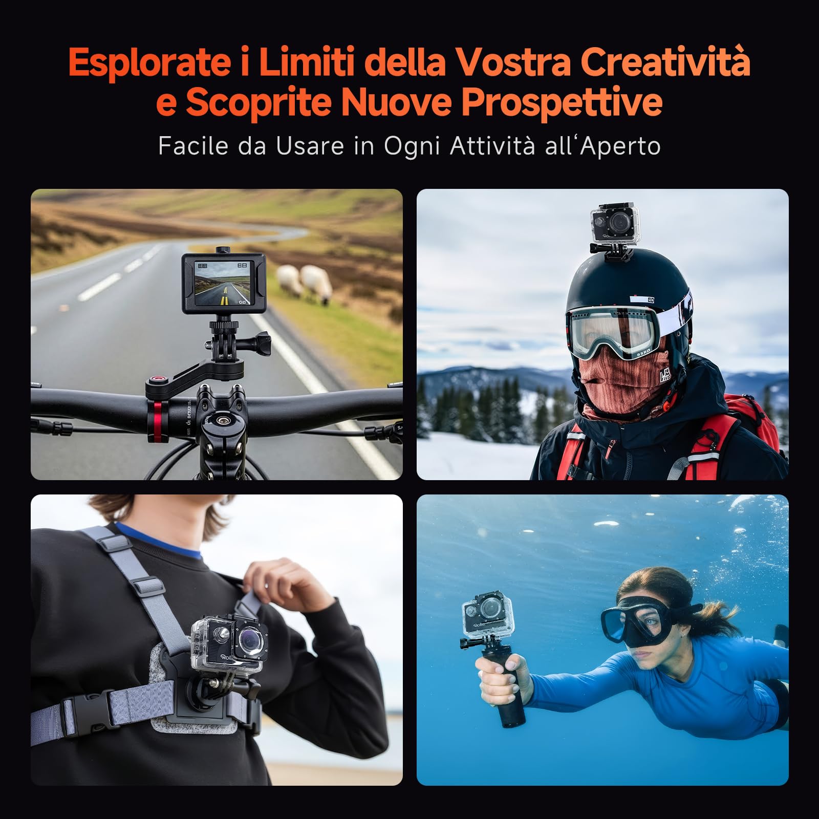 Rollei Actioncam 372 - Action-Camcorder con risoluzione video Full HD da 1080p/30 fps, Obiettivo grandangolare, impermeabile fino a 30 m, incl. custodia subacquea - Nero