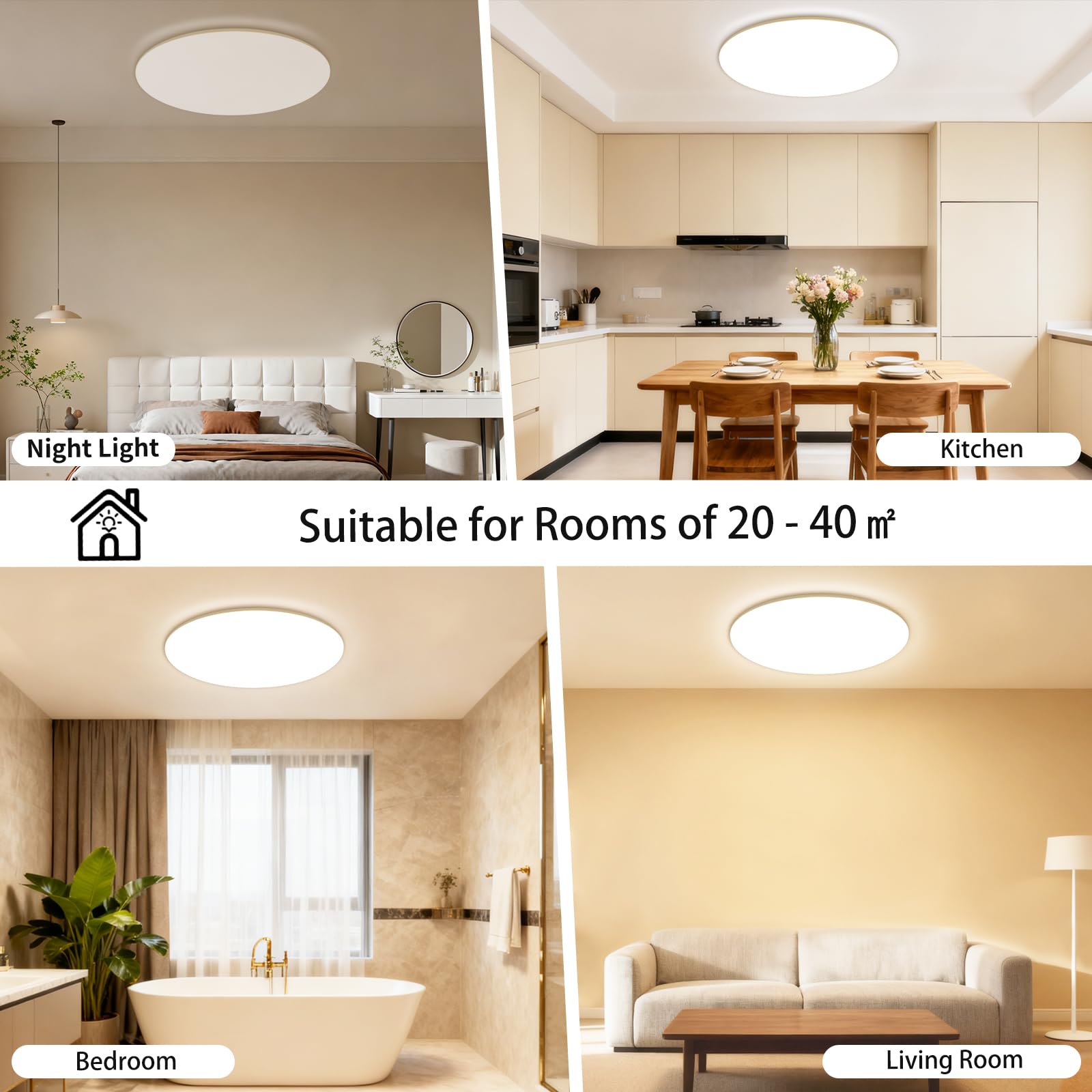 LEZOE Lampa sufitowa LED ściemnialna z pilotem φ45*5cm, 45W 5000 lm Lampa sufitowa 2700K-6500K z funkcją pamięci, biurowa Panel do salonu sypialni łazienki kuchni domowego biura owalna