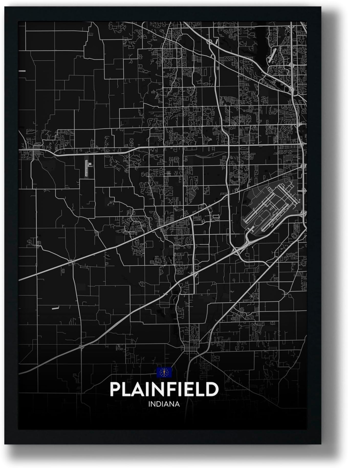 FRAME Bazaar Plainfield Indiana Map Framed Paintings for Room Decoration For People Who Love the Chaos of Big Cities (12 x 16, Framing with Leminated Poster)