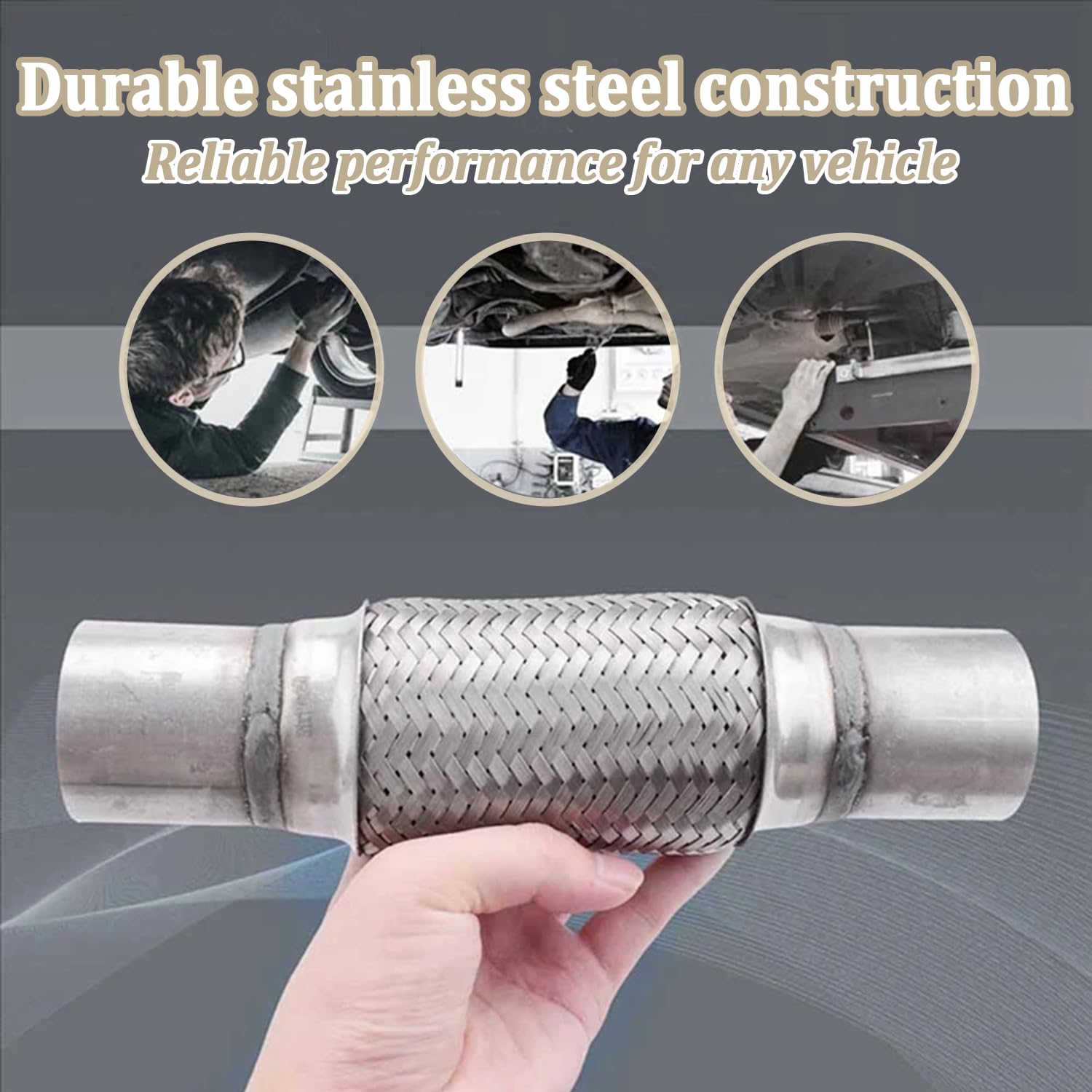 Tubo di scarico flessibile, 63 x 250 mm, in acciaio inox, flessibile, tubo di scarico flessibile, tubo di riparazione intrecciato, tubo di scarico, tubo corrugato, tubo per pantaloni per riparazioni