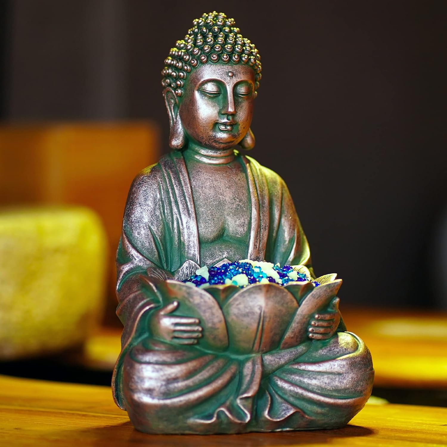 Yeomoo Figura de Buda de meditación, decoración de jardín para exterior, Buda Zen, decoración de jardín, salón, balcón, figuras grandes con piedras de loto y piedra de cristal, regalos para mujeres