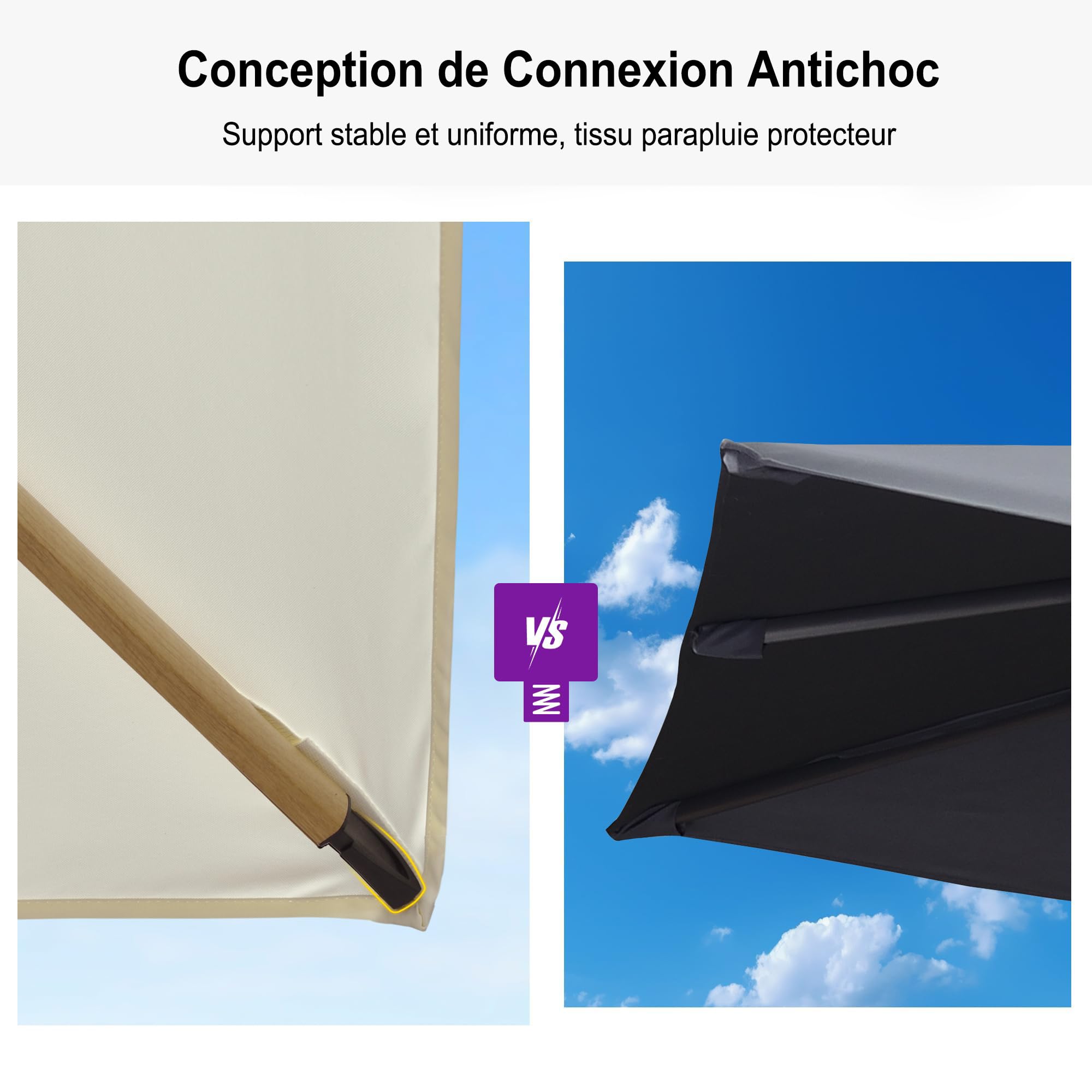 PURPLE LEAF Parasol Déporté 3 x 3 m Aluminium Effet Bois Crème Anti-Vent | Style champêtre, Parasol, UPF 50+, Tissu polyester 240 g/m², Résistant aux intempéries, 8 baleines renforcées, Terrasse
