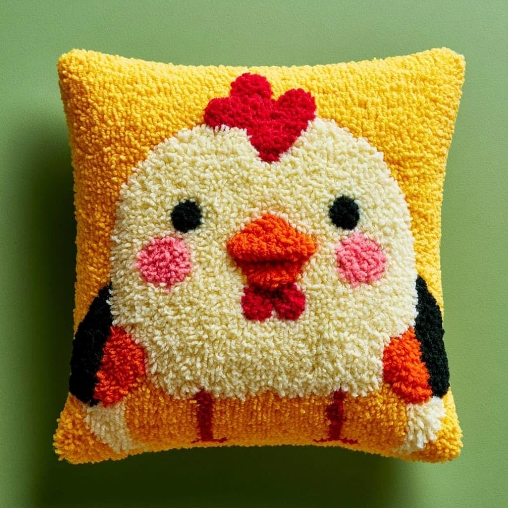 AxiangziK Latch Hook Cushion Kit,Chick DIY Throw Pillow Cover 43X43Cm