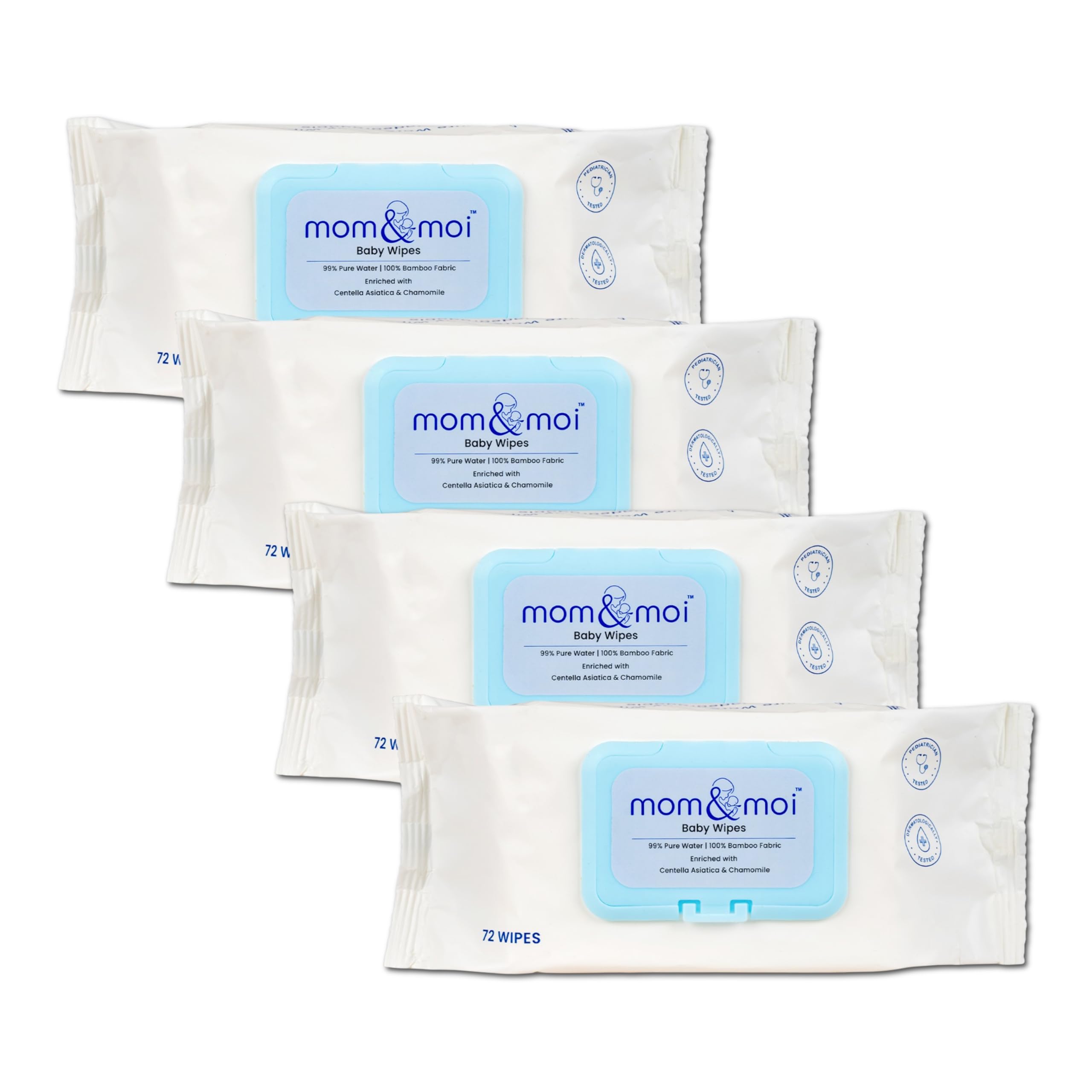 Baby Wipes for Newborns & Sensitive Skin, 99% Pure Water, 100% Bamboo Fabric, Extra Thick & Extra Soft, Hypoallergenic, pH Balanced, Unscented, Dermatologically & Pediatrician Tested, Pack of 4 (288 Wipes)-image-36