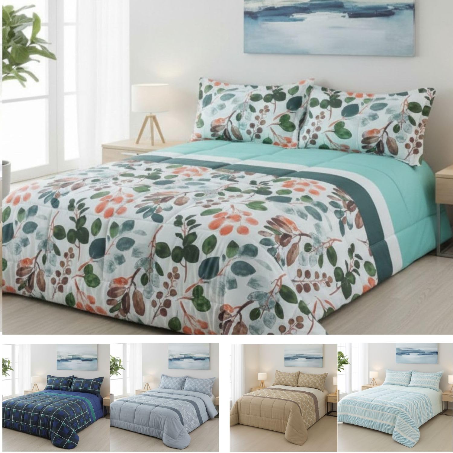 DONATELLA EDREDÓN Estampado Reversible - 135 cm., Verde-Primavera