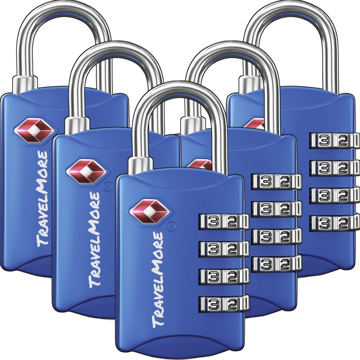 Suitcase Locks | TSA Approved | 4-Digit Travel Padlocks for Luggage | 5-Pack, Blue