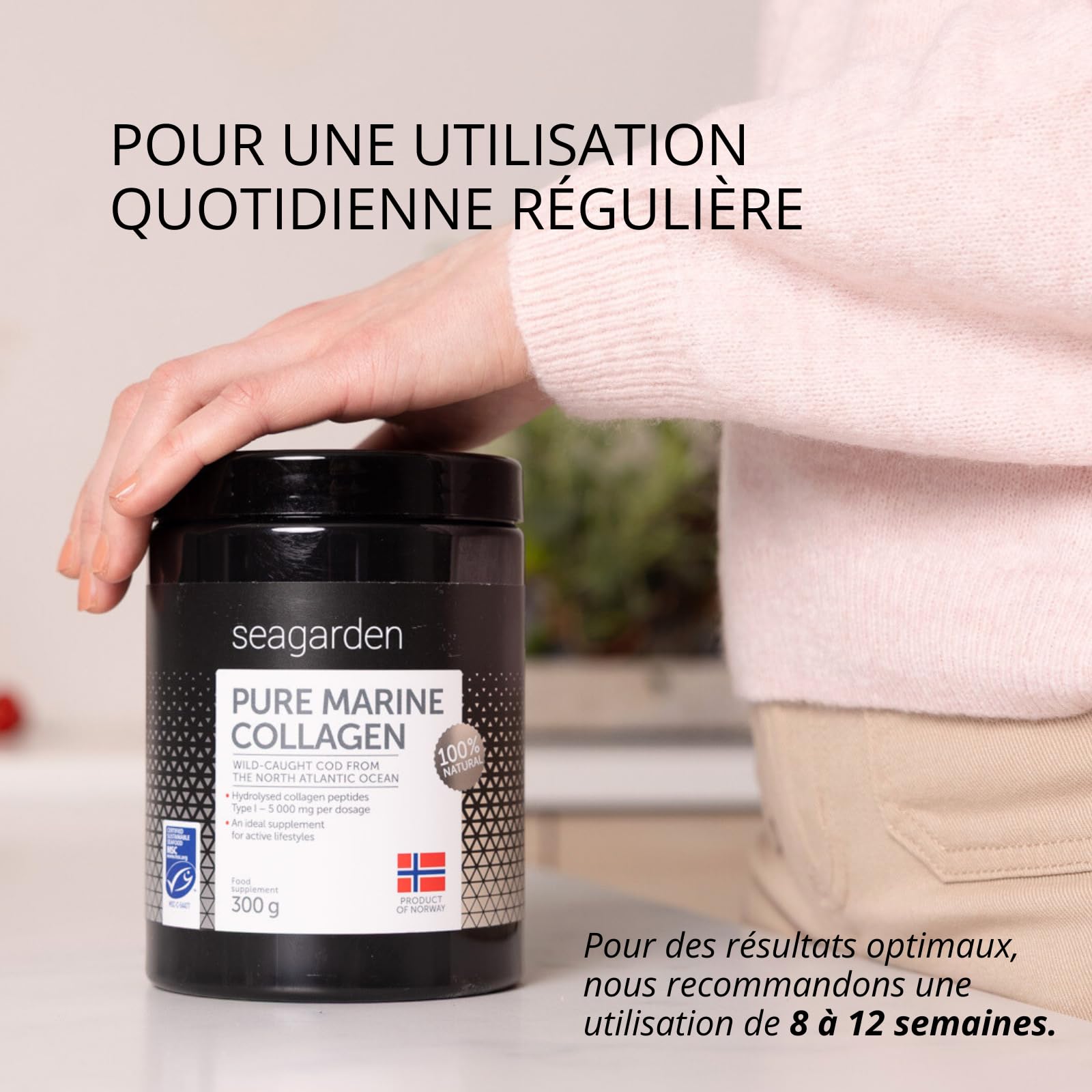 Seagarden Collagène marin en poudre pur Type I -Pour les articulations, les Os, les Muscles, la Peau - Pre Workout Booster Puissant - Non aromatisé - 300g 2 mois (Sans saveur)