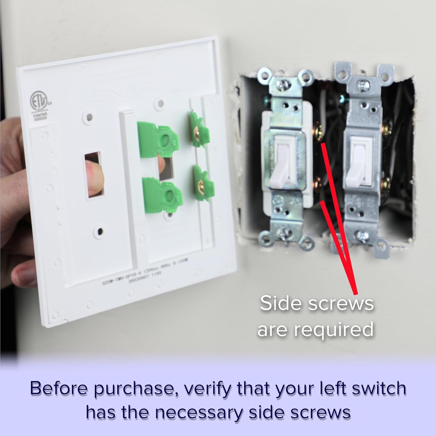 2 Pack - SnapPower SwitchLight [for Double-Gang Light Switches] - Light Switch Wall Plate with Built-in LED Night Lights - Bright/Dim/Off Options - Auto On/Off Sensor - (Toggle, White)