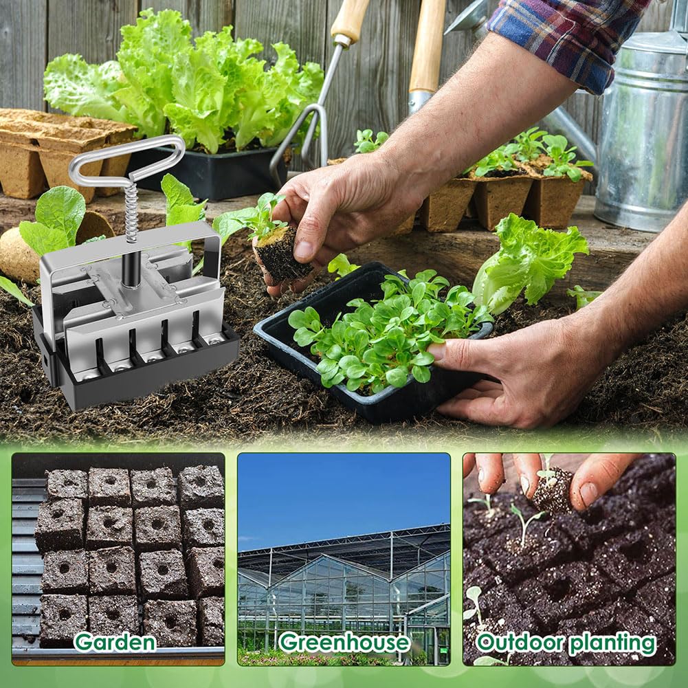 Lot de 2 bloqueurs de Terre manuels pour semis, Outil de pépinière en Acier, pour Jardin et Potager, bloqueur de Terre Manuel
