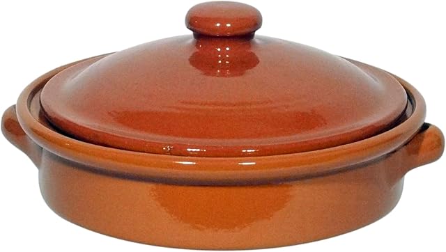 Amazing Cookware SB123 Natural Terracotta 25cm Round Dish With Lid, Brown