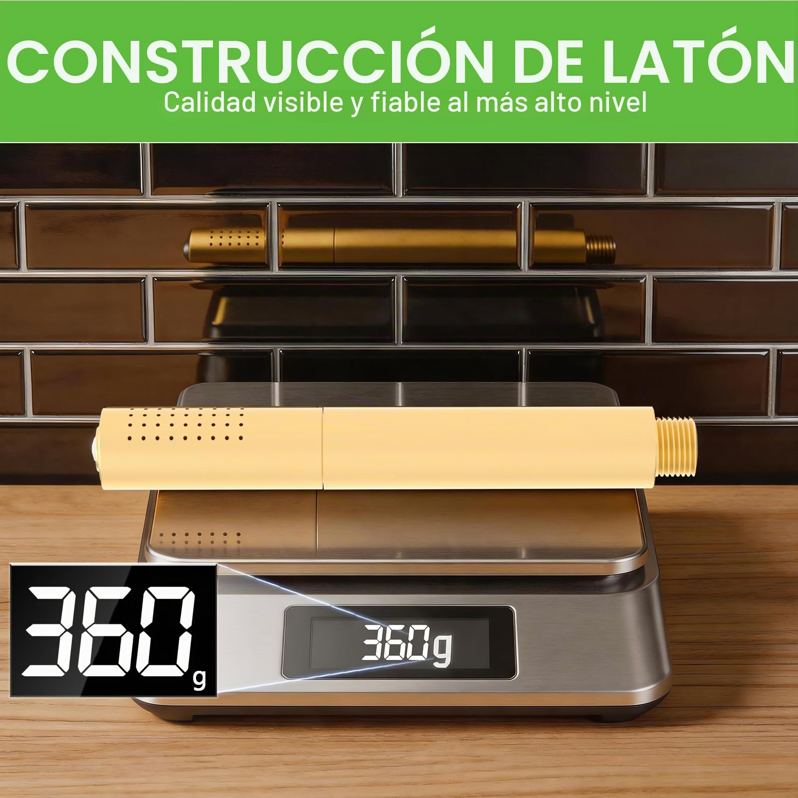 Cabezal de ducha de mano de latón con manguera, varita de ducha de alta presión de 2 modos, manguera de acero inoxidable de 59 pulgadas de largo, ahorro de agua, oro cepillado