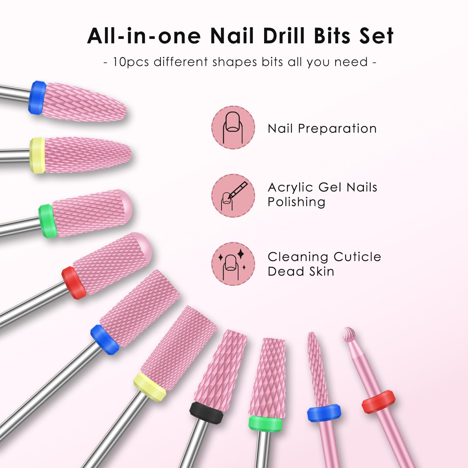 Depvko 10Pcs Ceramic Nail Drill Bits - Image 2