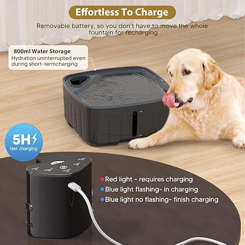 Miniatura 6 de Fuente de agua para perros grandes inalámbrica, fuente de agua grande de 2.1 galones8 l270 onzas para perros en el interior, 3 modos de trabajo,