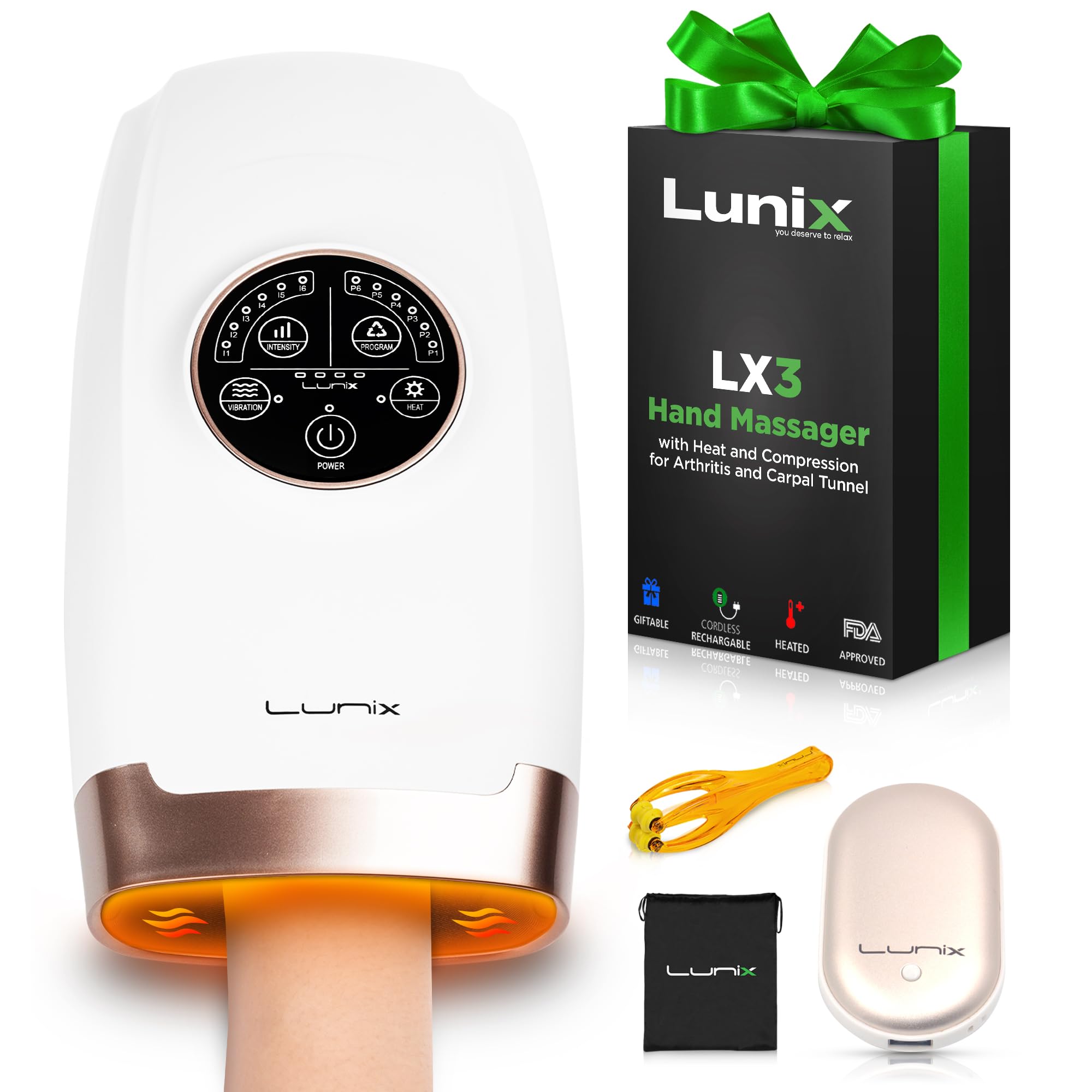 Lunix LX3 Hand Massager Machine, Shiatsu Hand Massager with Heat and Compression, FSA HSA Eligible, Arthritis and Carpal Tunnel Pain Relief