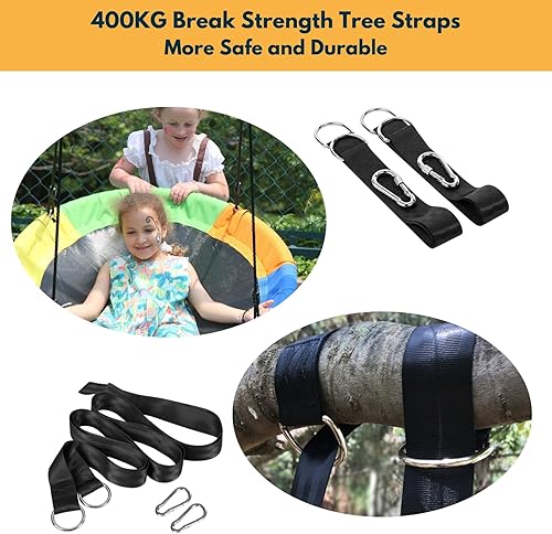 Miniatura 7 de Columpio de platillo – Asiento de columpio de árbol de 40 pulgadas con tela Oxford impermeable 900D para niños y adultos | Capacidad de peso de 700