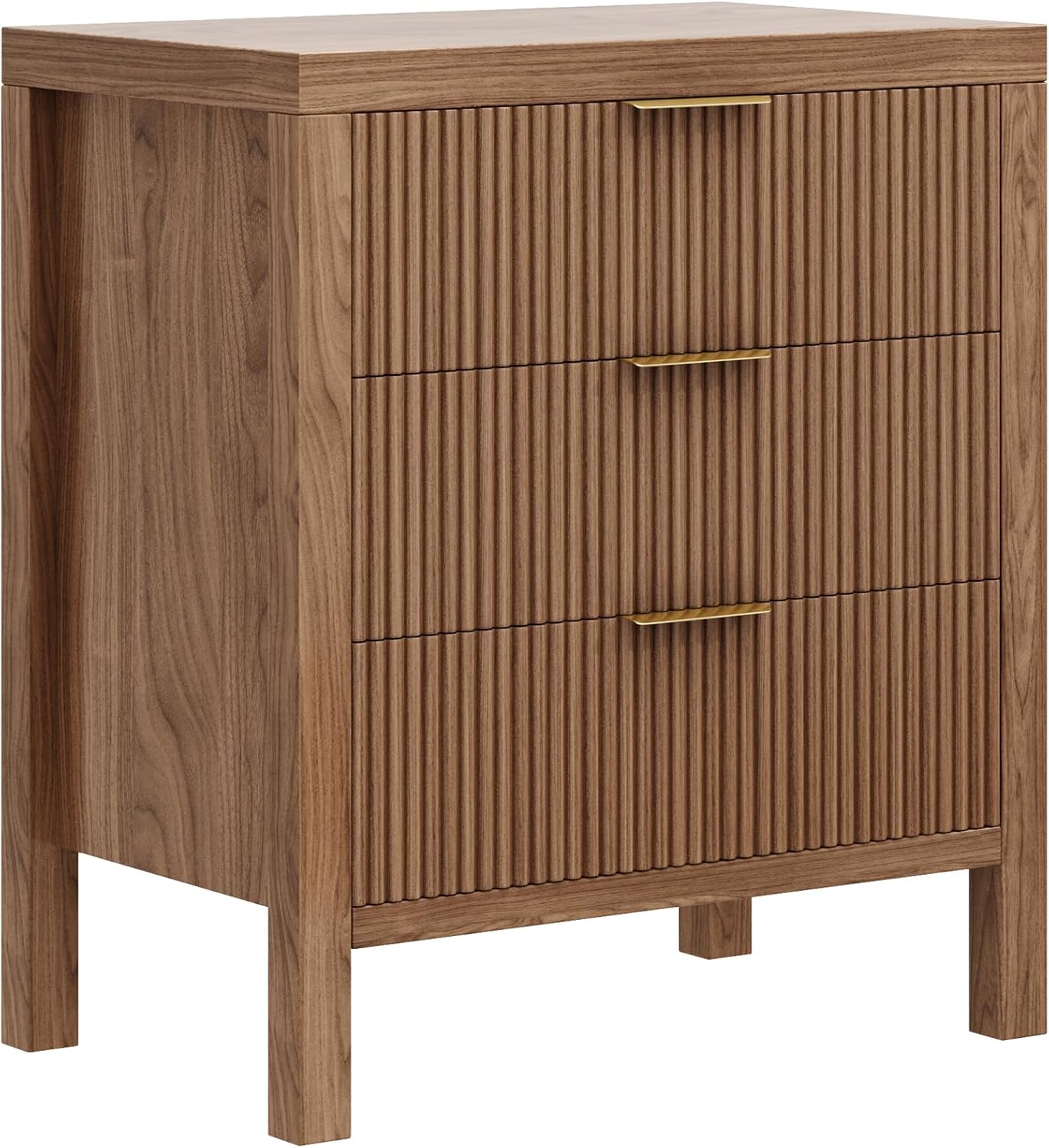 Nightstand with 3 Drawers, Dresser and Nightstand Sets, Bedside Tables, Mid Century Nightstands with 3 Wide Drawers for Bedroom, Kids’ Room, Hallway - Walnut - Image 6