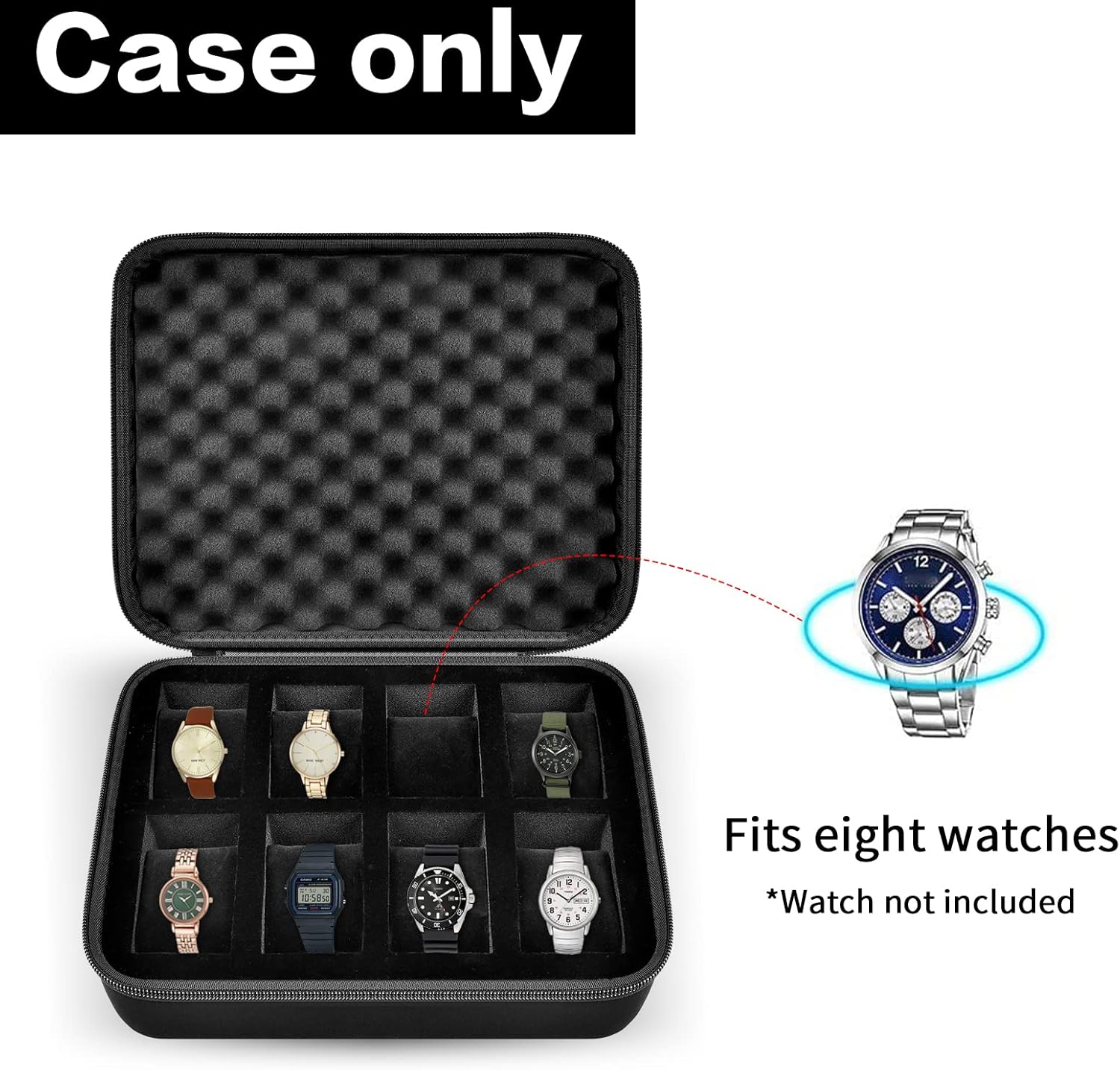 Comecase 8 Slots Watch Box Organizer/Men Watch Display Storage Case Fits All Wristwatches and Smart Watches up to 42mm - Black