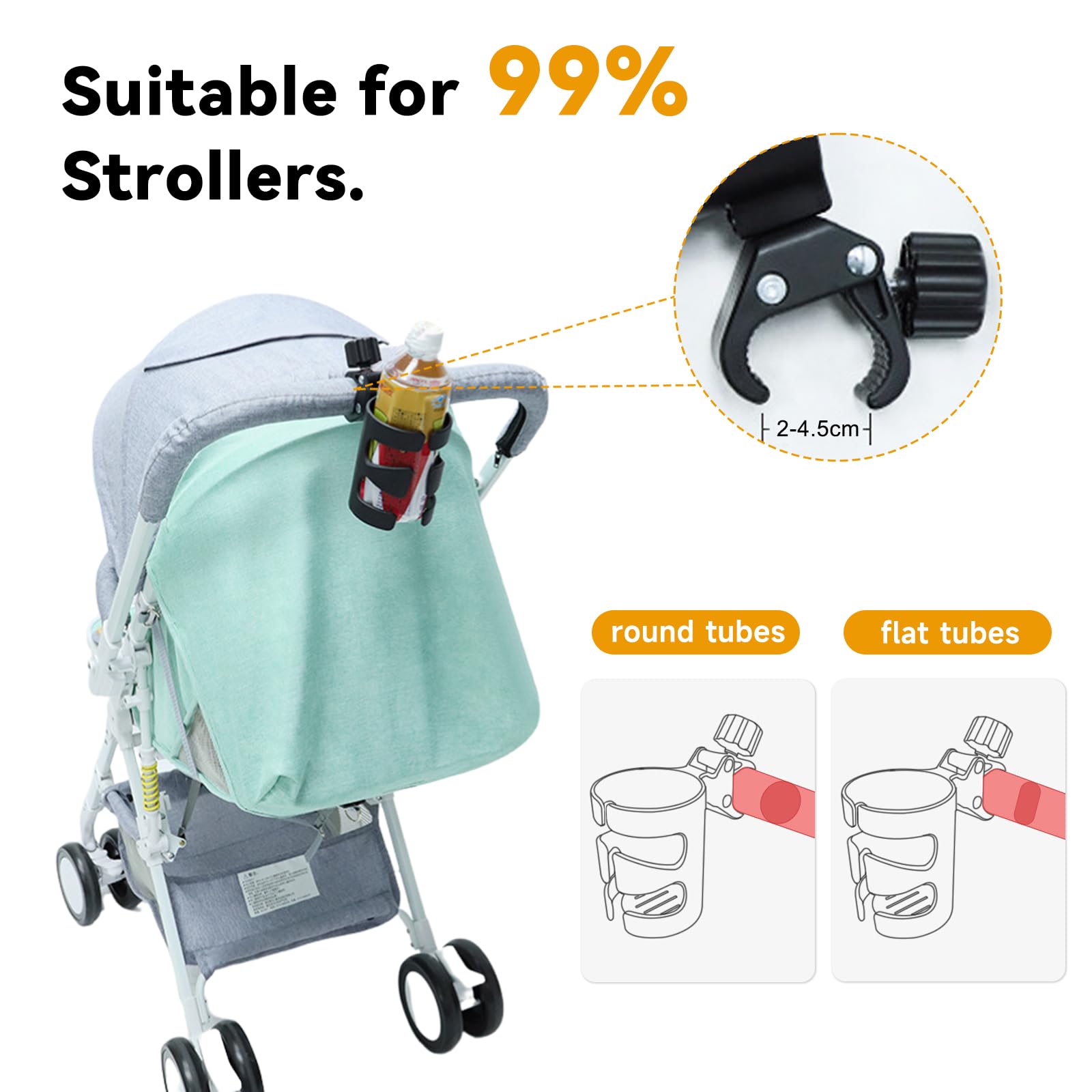 Portabicchieri per Passeggino Universale, Vihir Accessori Passeggino, Portabibite con Rotazione di 360 gradi per passeggino, bicicletta, monopattino e sedie a rotelle