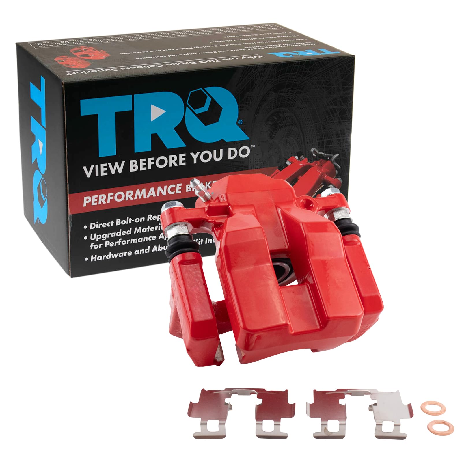 TRQ Rear Left Brake Caliper w/Bracket Performance Red Drivers Side