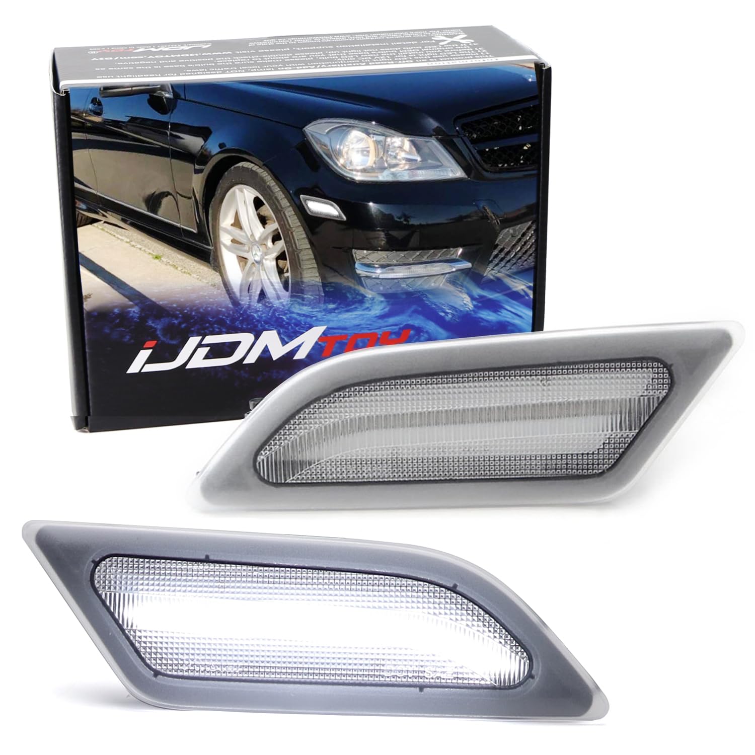 iJDMTOY Clear Lens White Full LED Front Side Marker Light Kit Compatible With 2012-14 Mercedes W204 LCI C250 C300 C350 Sedan/Coupe, Powered by SMD LED