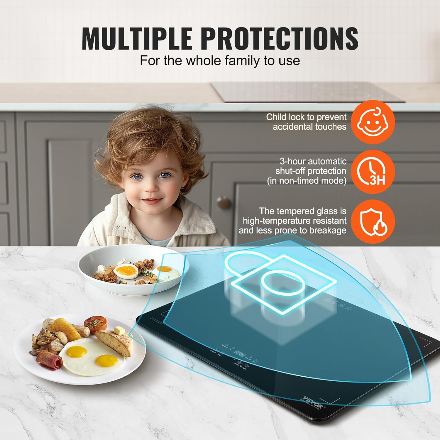 VEVOR Electric Warming Tray, Food Warming Trays for Buffet, Warming Trays with Adjustable Temperature Control, Portable Tempered Glass Food Warmer, Hot Plate Perfect for Parties, Catering, Holidays