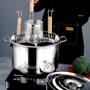 UTOYA 3/4/5 Holes Pasta Cooker Insert Set, Stainless Steel Stockpots With Lids And Pasta Strainer Basket For Home Kitchen Restaurant Commercial Cooking Tool Color 3 Holes, Size B