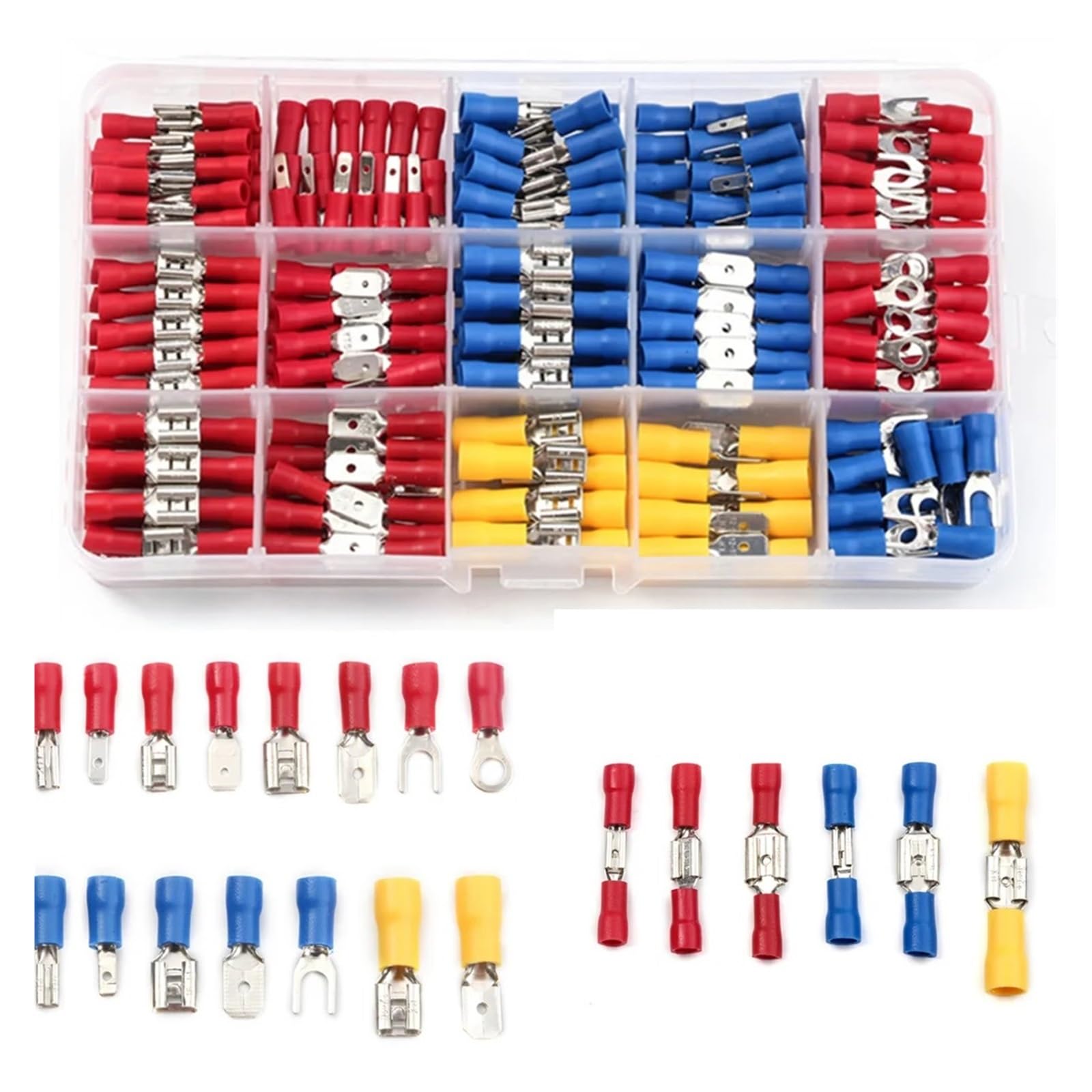 102/280/480/1300PCS Kit connettori filo Terminali isolati maschio femmina Terminali a crimpare freddi Terminali a crimpare assortiti a forcella(280PCS)