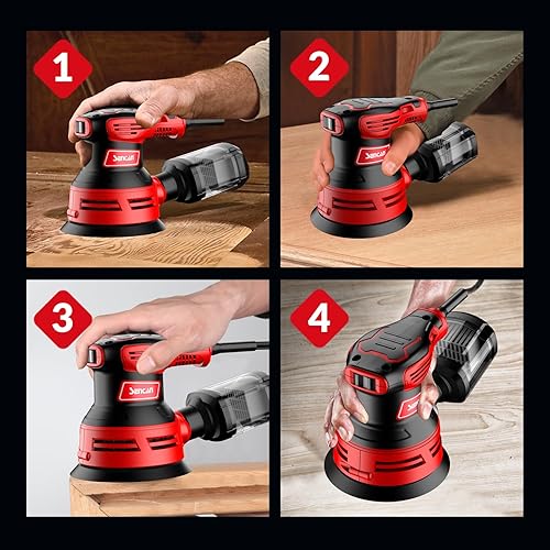 Miniatura 5 de Lijadora de órbita aleatoria de 280 W, 6 velocidades variables de 5 pulgadas, lijadora eléctrica de palma de 4000-12000 RPM con caja de polvo