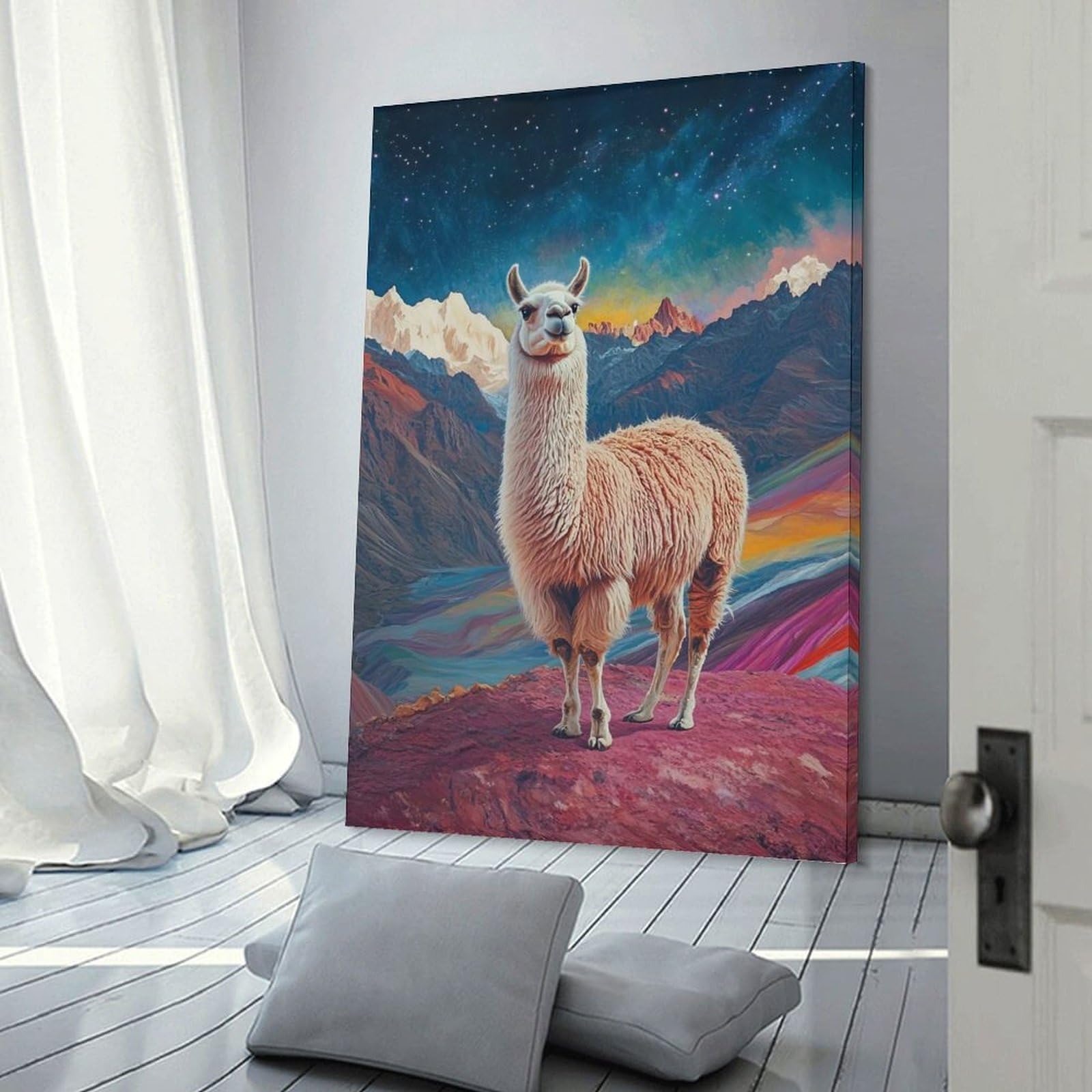 Junmoney Llama in Mountain Landscape Wall Picture Print 12x18inch(30x45cm), for Lounge Decor, Offices Or Entryway Styling, Versatile Wall Decor for Many Rooms