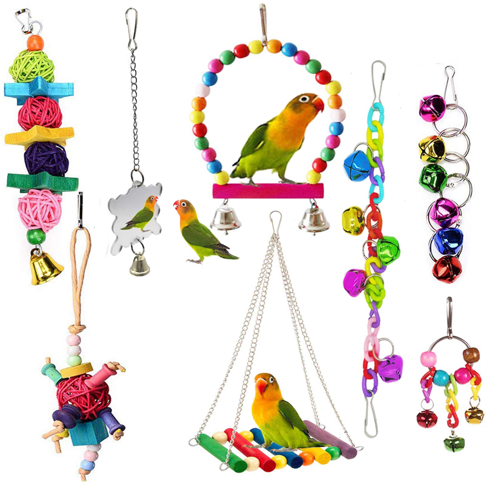 ESRISEBird Toy for Birds, Chew Toy Birds Toy Wooden Bell Haning Toy for Conures Cockatiels Love Birds Small Parakeets Parakeets Finches (Multi-Colour-A)