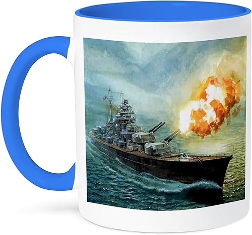 3dRose mug_98600_6 Painting Of Battleship Bismarkjpg - Taza de dos tonos, 11 onzas, azul/blanco