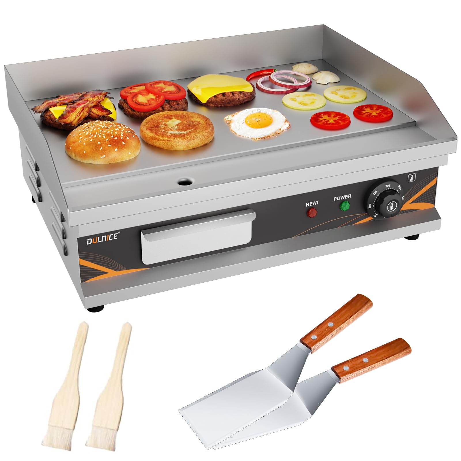 Plancha Electrica Profesional de Acero Inoxidable 3000W, Plancha Cocina Electrica 54 x 30 cm Temperature 50-300°C con Bandeja Recoge Grasa | Plancha eléctrica rango de temperatura 50 – 300 °C, cajón de aceite extraíble, barbacoa Teppanyaki para casa o res