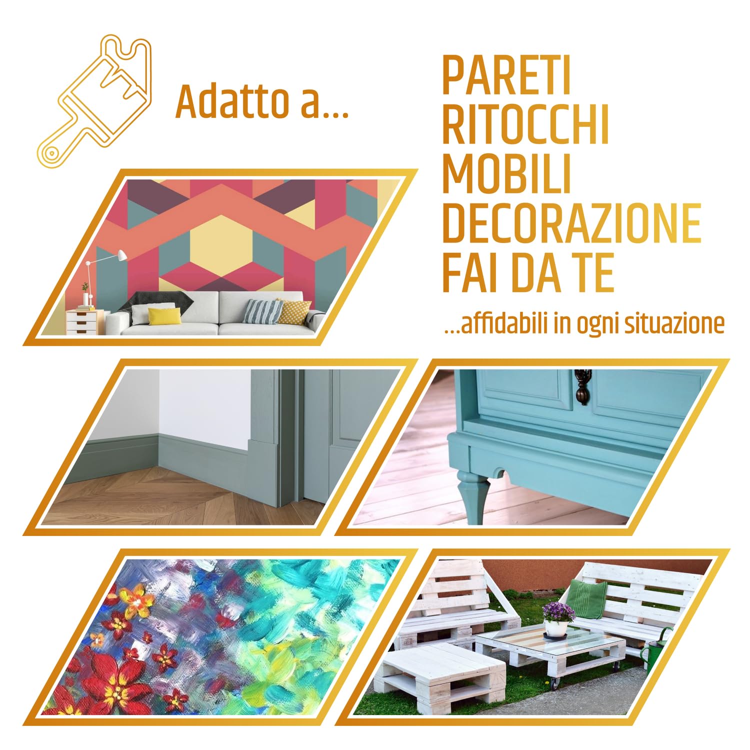 PENNELLIFICIO 2000 | Set mit 5 Pinseln für Malerei, DIY, Pinsel, Deckenleuchte, Ovalinpinsel, Lackier-Set, für allgemeine Anwendungen und kleine Arbeiten – Made in Italy