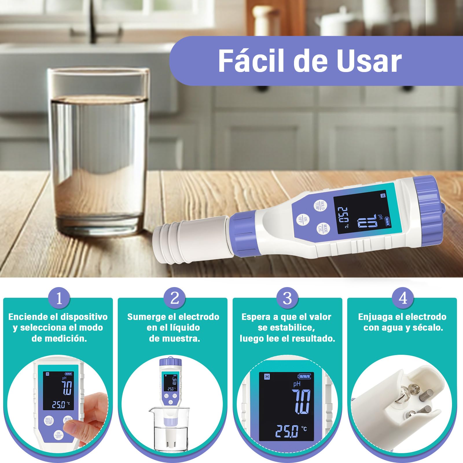 Tester per Acqua Idrogenata, 7-in-1 H2 TMEP EC TDS ORP SALE pH-Metro per Bottiglie di Acqua Idrogenata, Misuratore TDS Digitale per Test Acqua Potabile, Acqua Filtrata, Misuratore pH per Succo
