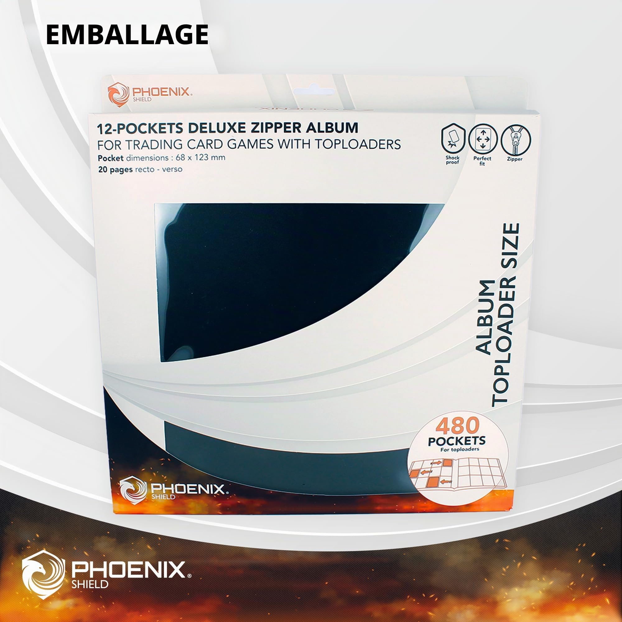 Phoenix Shield | Portfolio Premium à Fermeture Zip 9 Poches - Range 480 Cartes avec Toploader