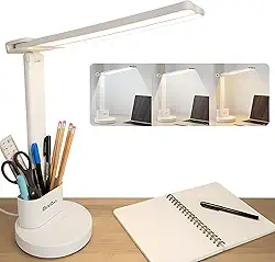 Luminária de Mesa LED Recarregável – 3 Modos de Iluminação, Hastes Ajustáveis, Porta-Lápis, Compacta e Portátil - Luz de Mesa para Escritório, Leitura e Estudo