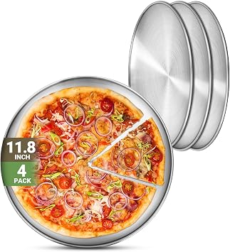Stainless Steel Plates, 4 Pack 11.8 inch 30418/8 Metal Food Serving Plate Set, Reusable Snack Eating Dishes Round Shatterproof Plate Silver BBQ Dinner Lunch Dinnerware Oven Dishwasher Safe